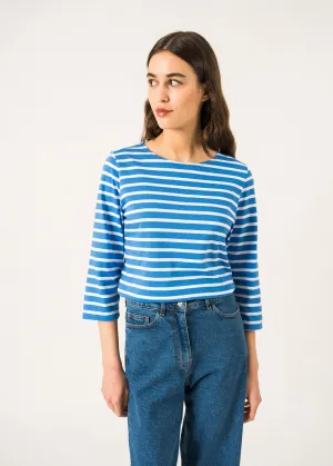 GALATHEE II - Breton Striped Top with ¾ Sleeve | Soft Cotton | Women Fit (MER BLUE / WHITE)