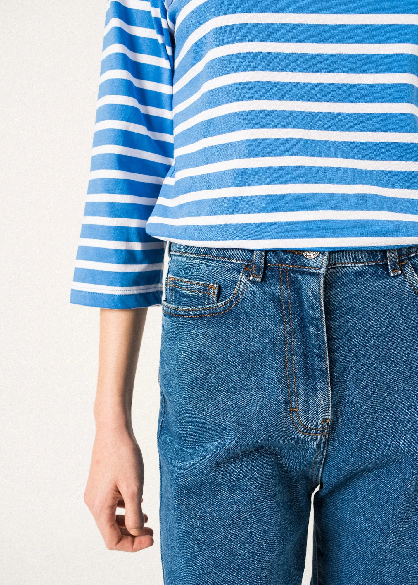 GALATHEE II - Breton Striped Top with ¾ Sleeve | Soft Cotton | Women Fit (MER BLUE / WHITE)