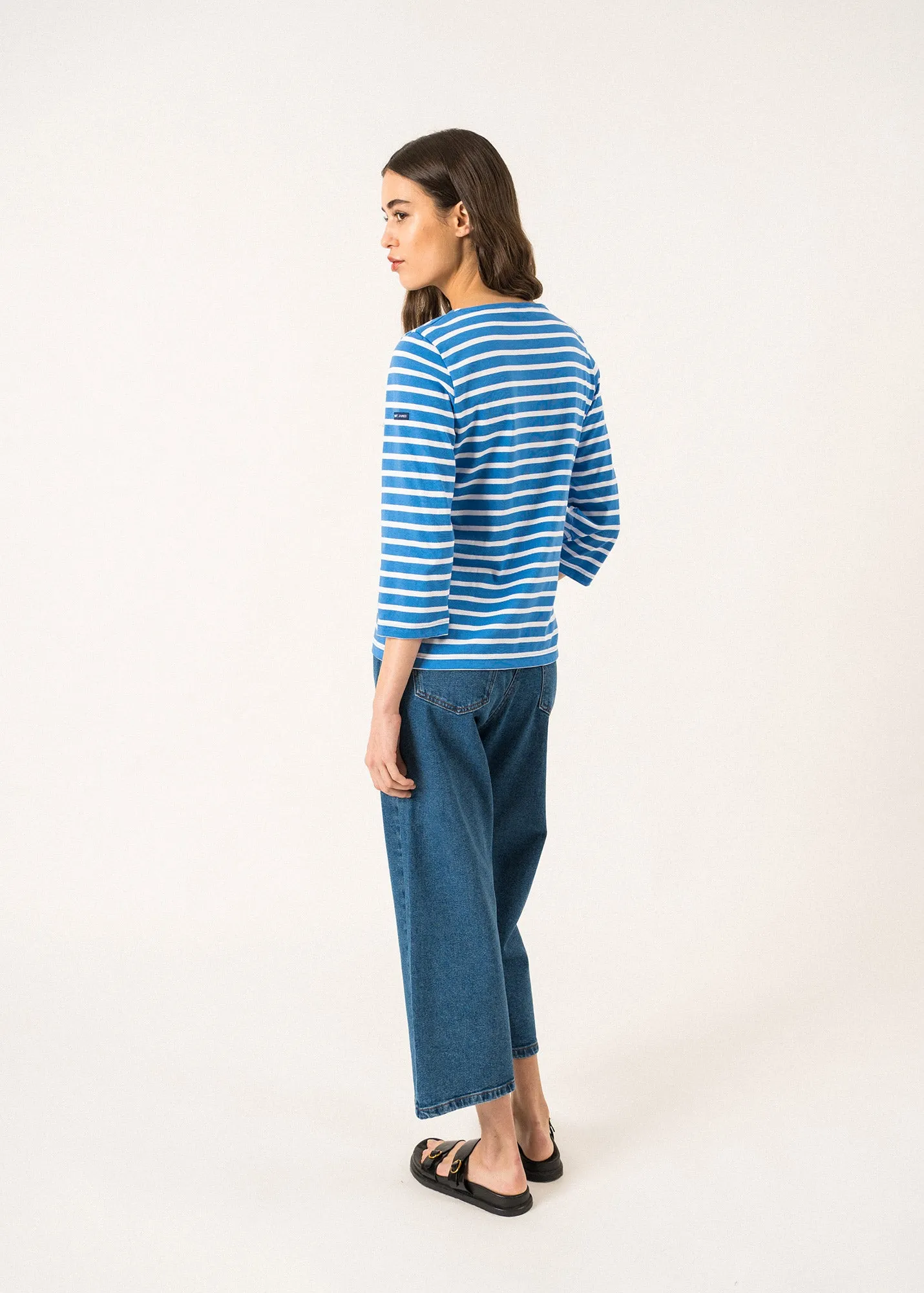GALATHEE II - Breton Striped Top with ¾ Sleeve | Soft Cotton | Women Fit (MER BLUE / WHITE)