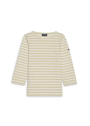GALATHEE II - Breton Striped Top with ¾ Sleeve | Soft Cotton | Women Fit (SOFT ALMOND / WHITE)