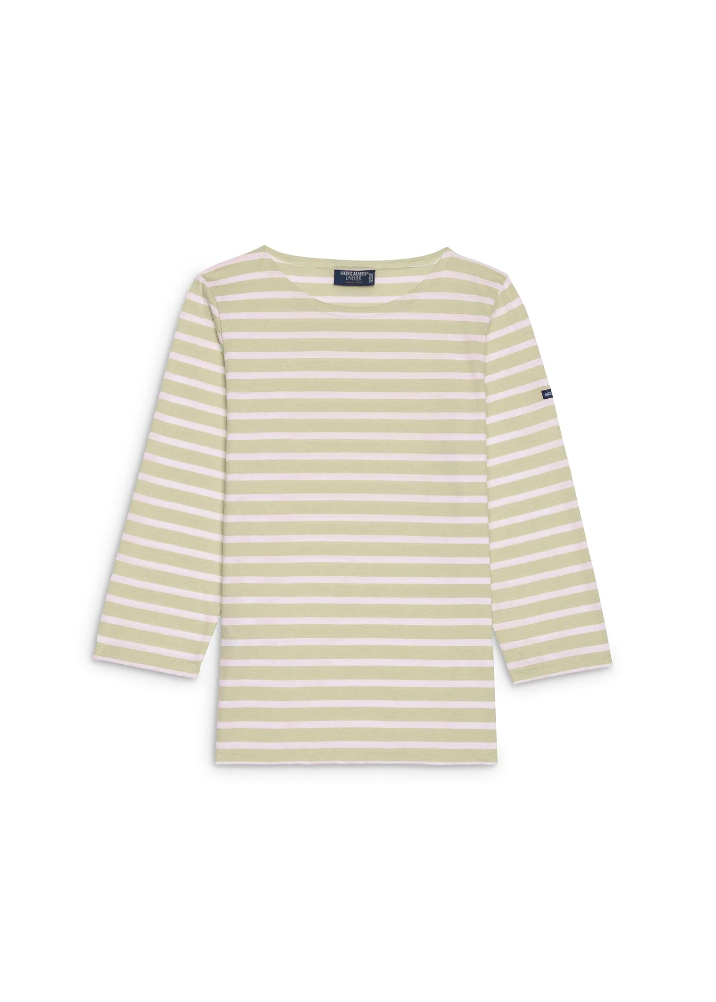 GALATHEE II - Breton Striped Top with ¾ Sleeve | Soft Cotton | Women Fit (SOFT ALMOND / WHITE)