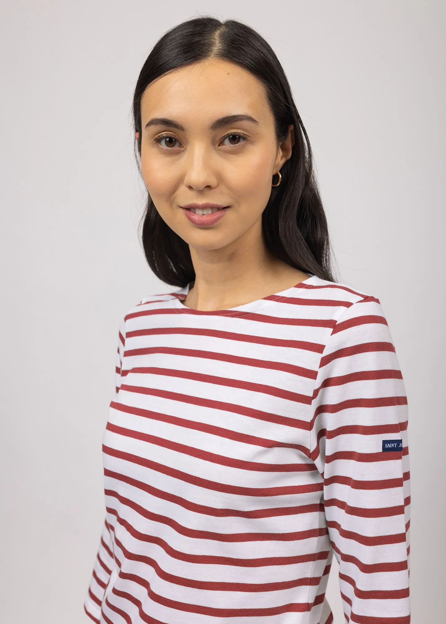 GALATHEE II - Breton Striped Top with ¾ Sleeve | Soft Cotton | Women Fit (WHITE / TERRACOTTA)