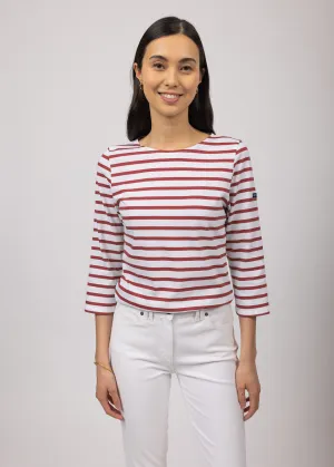 GALATHEE II - Breton Striped Top with ¾ Sleeve | Soft Cotton | Women Fit (WHITE / TERRACOTTA)