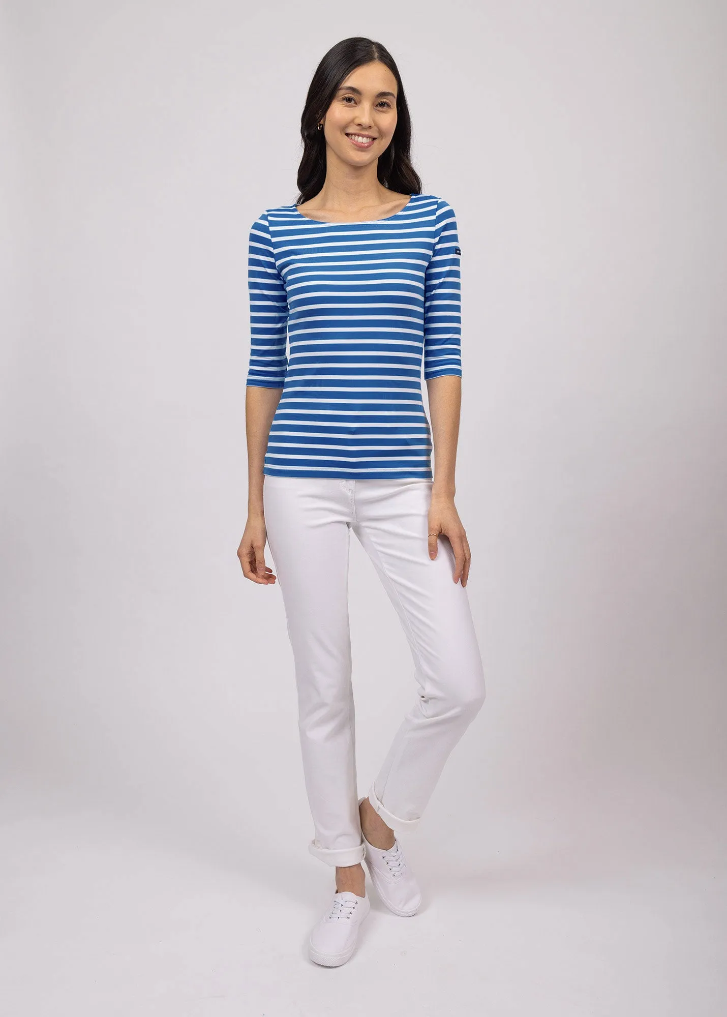 GARDE-COTE III - Nautical Striped Sport Top With UV Protection | Women Fit (MER BLUE / WHITE)