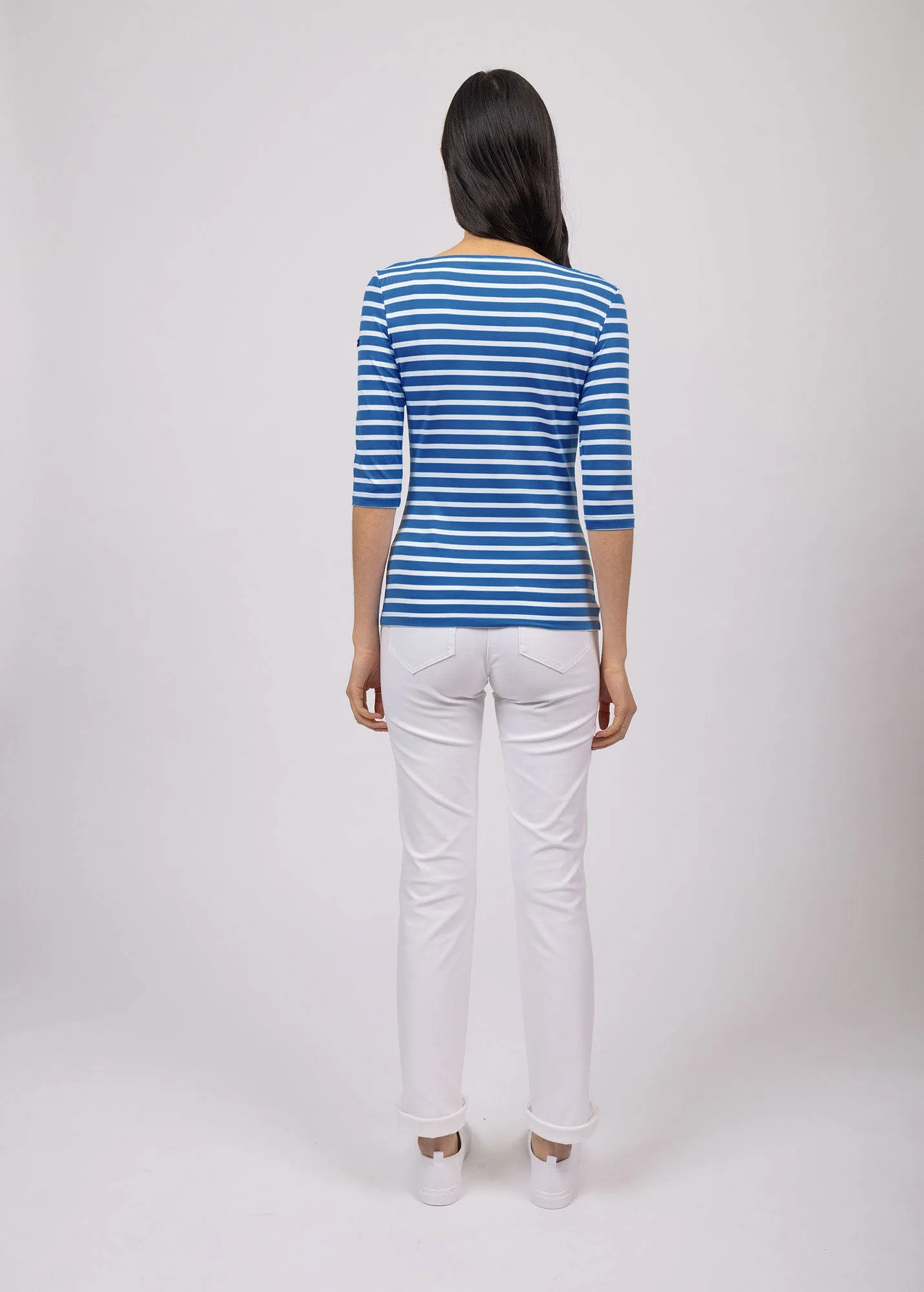 GARDE-COTE III - Nautical Striped Sport Top With UV Protection | Women Fit (MER BLUE / WHITE)