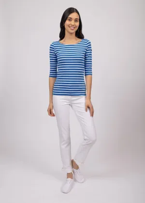 GARDE-COTE III - Nautical Striped Sport Top With UV Protection | Women Fit (MER BLUE / WHITE)