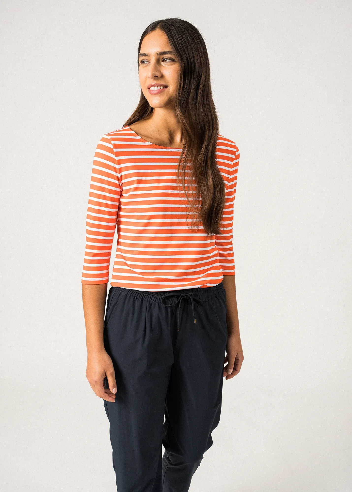 GARDE-COTE III - Nautical Striped Sport Top With UV Protection | Women Fit (ORANGE / WHITE)