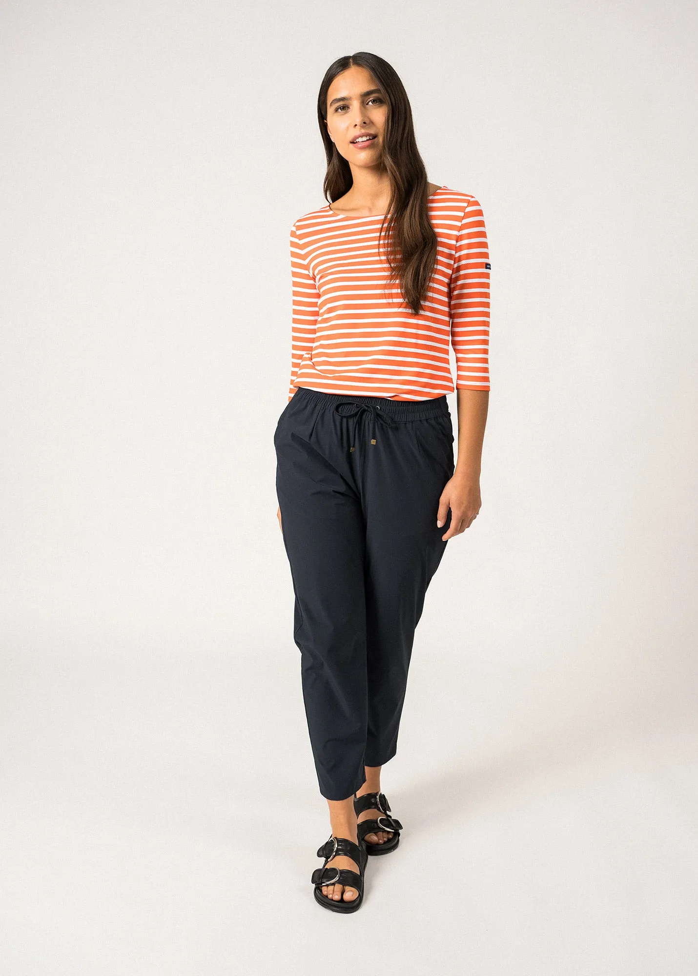 GARDE-COTE III - Nautical Striped Sport Top With UV Protection | Women Fit (ORANGE / WHITE)