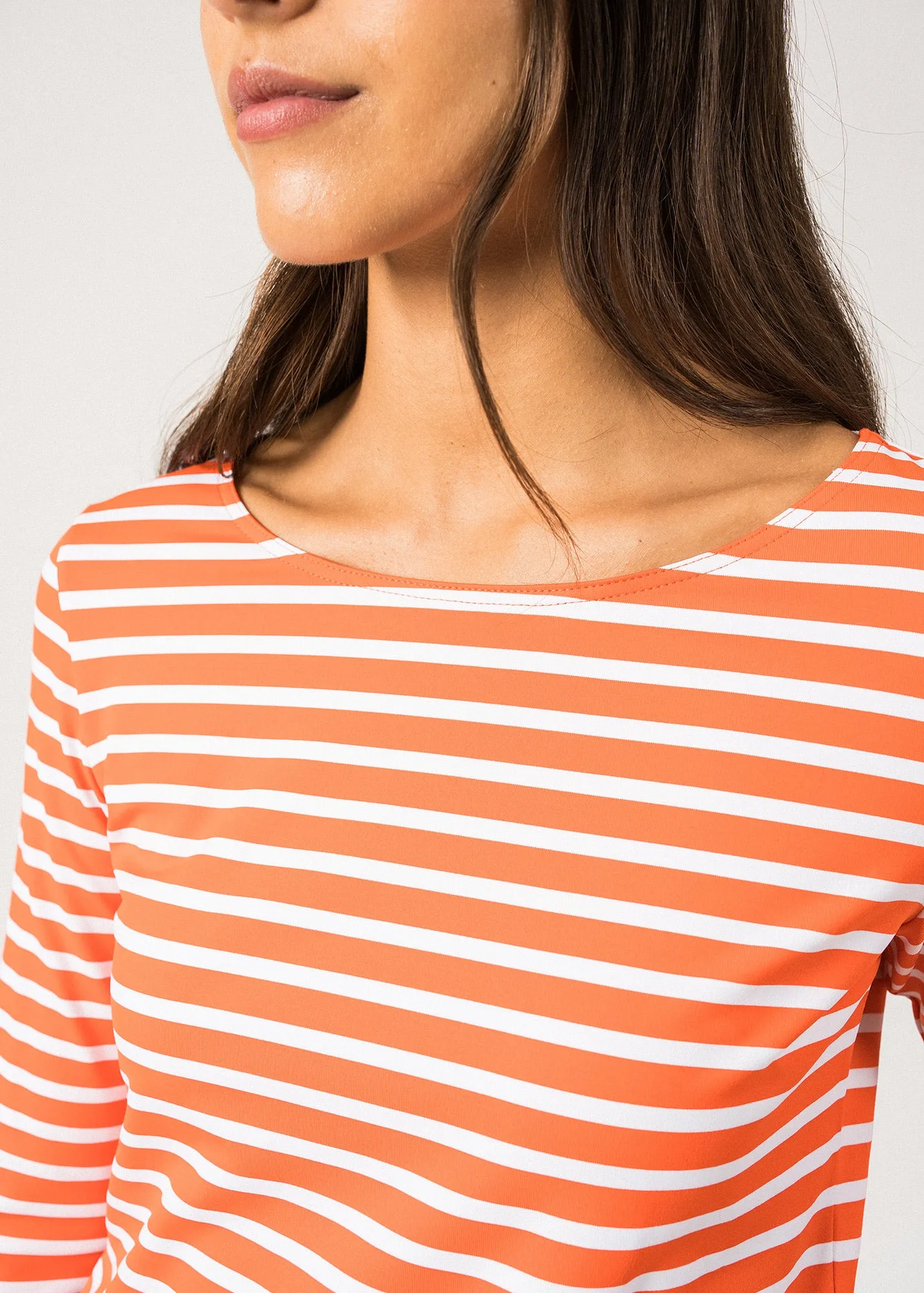 GARDE-COTE III - Nautical Striped Sport Top With UV Protection | Women Fit (ORANGE / WHITE)