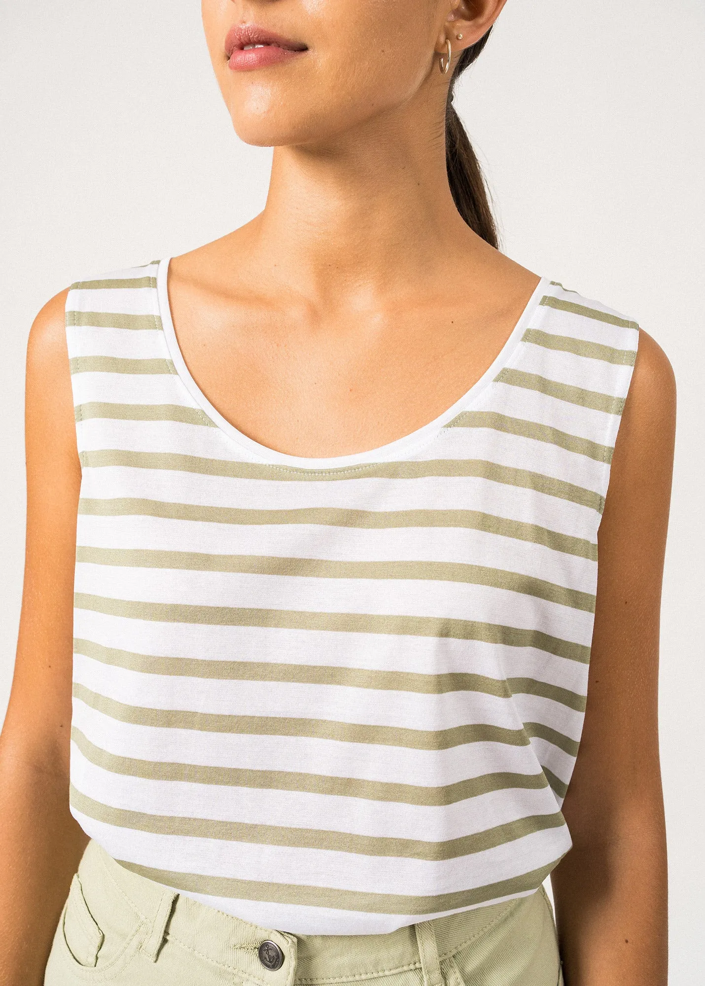 GASSIN - Striped Cotton Tank Top | Slim Fit (WHITE / SOFT ALMOND)