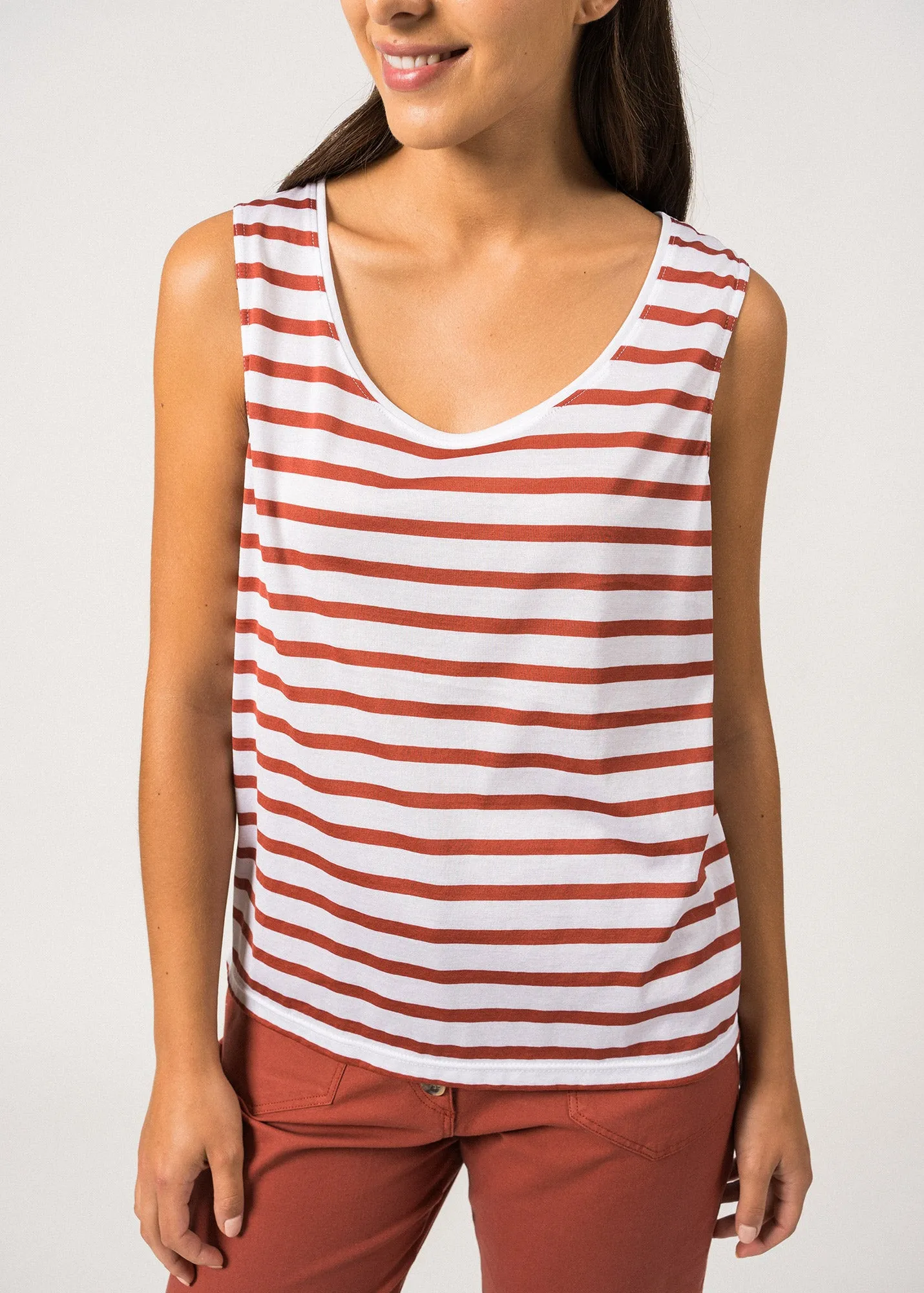 GASSIN - Striped Cotton Tank Top | Slim Fit (WHITE / TERRACOTTA)