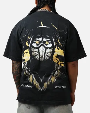 Goat Crew X Mortal Kombat Scorpion Fire Vintage T-Shirt Black Acidwash