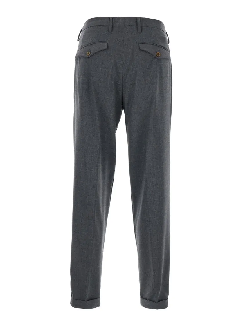 Grey Pants With Pences And Turn-Up Hem