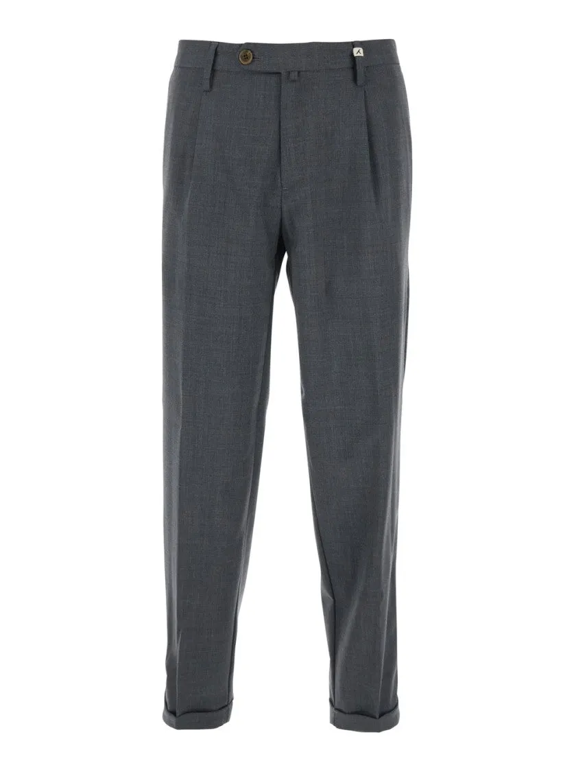 Grey Pants With Pences And Turn-Up Hem