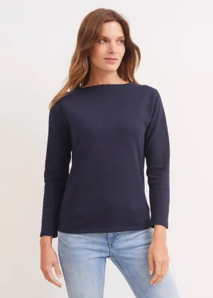 GUILDO - Boat Neck Breton Shirt Heavyweight Cotton | Unisex Fit (NAVY)