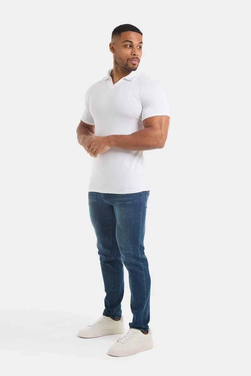 Jersey Buttonless Polo Shirt in White