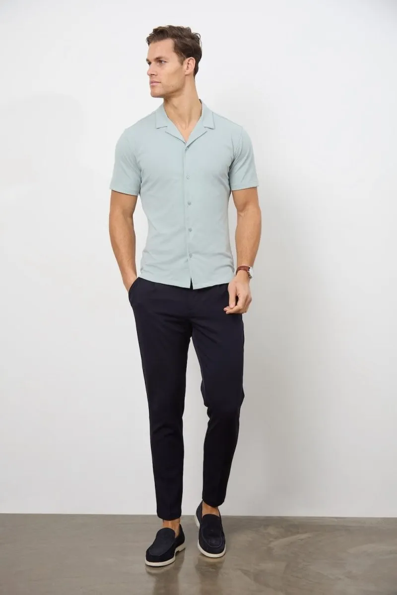 Jersey Cuban Collar Shirt in Sage