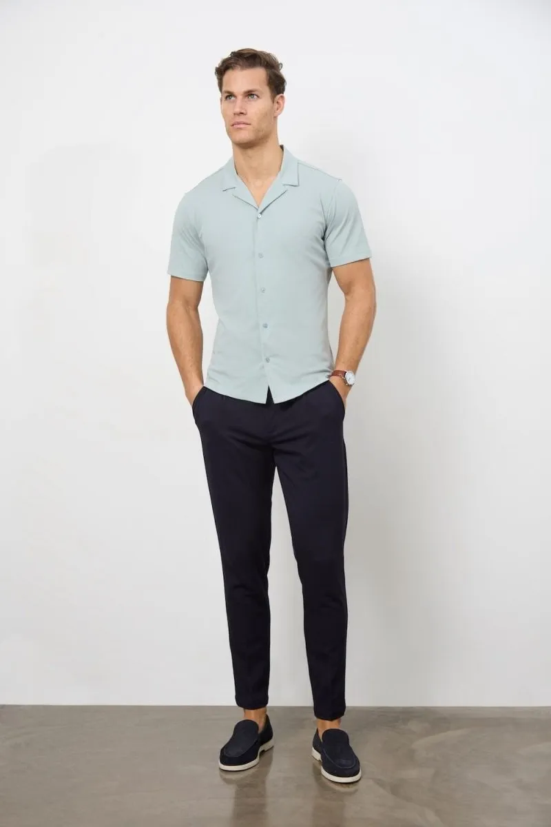 Jersey Cuban Collar Shirt in Sage