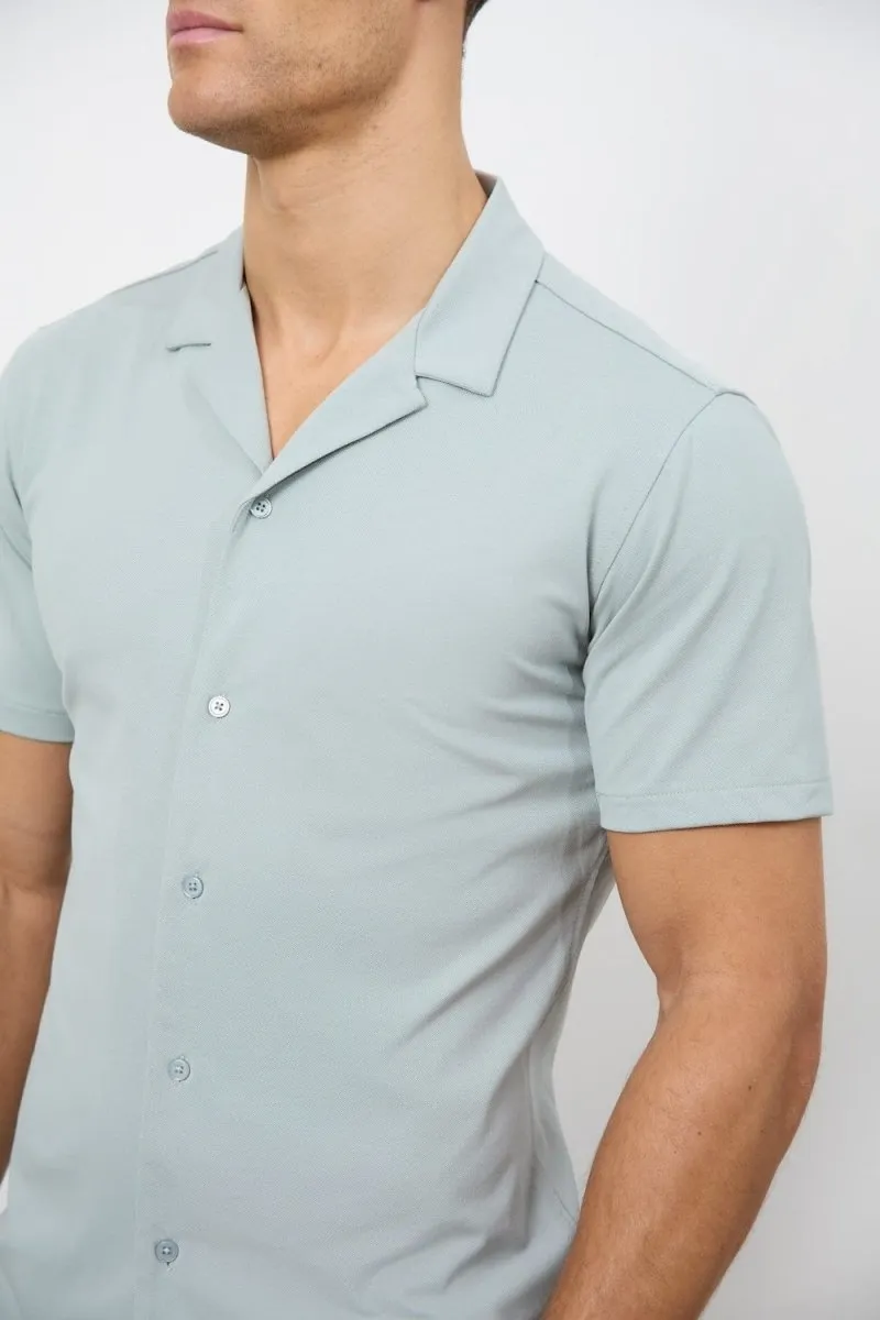 Jersey Cuban Collar Shirt in Sage