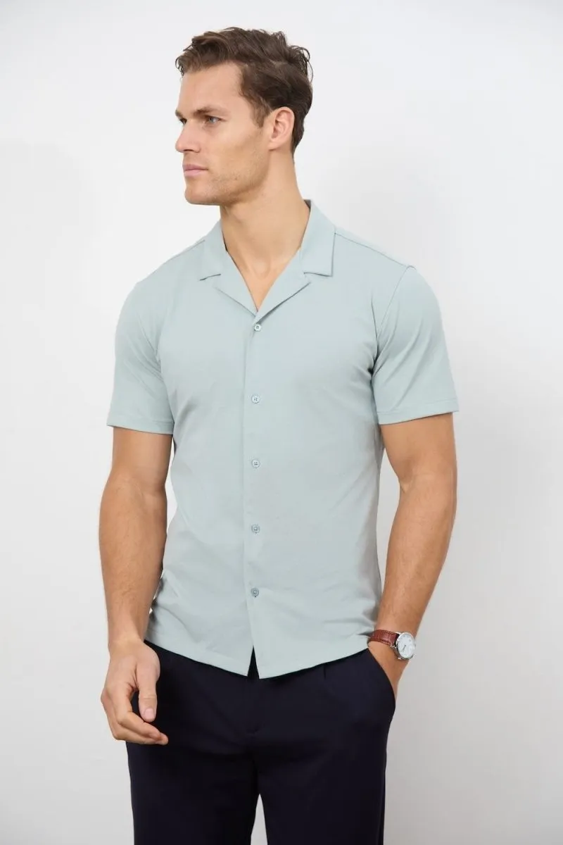 Jersey Cuban Collar Shirt in Sage