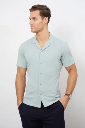Jersey Cuban Collar Shirt in Sage