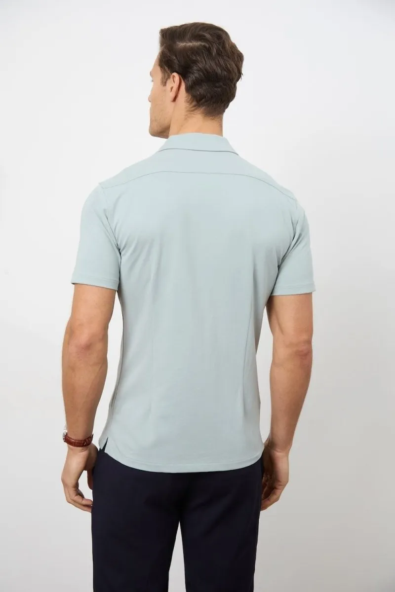 Jersey Cuban Collar Shirt in Sage
