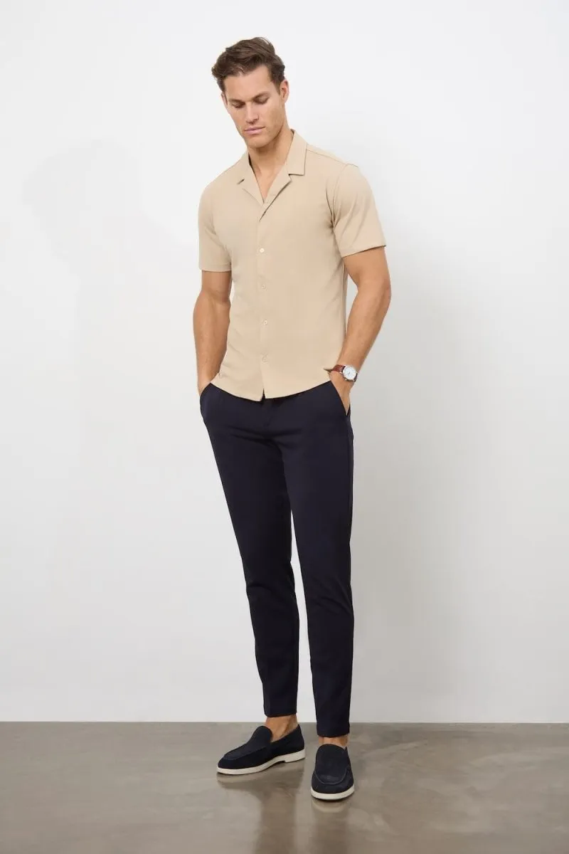 Jersey Cuban Collar Shirt in Stone