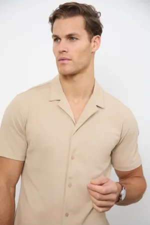 Jersey Cuban Collar Shirt in Stone