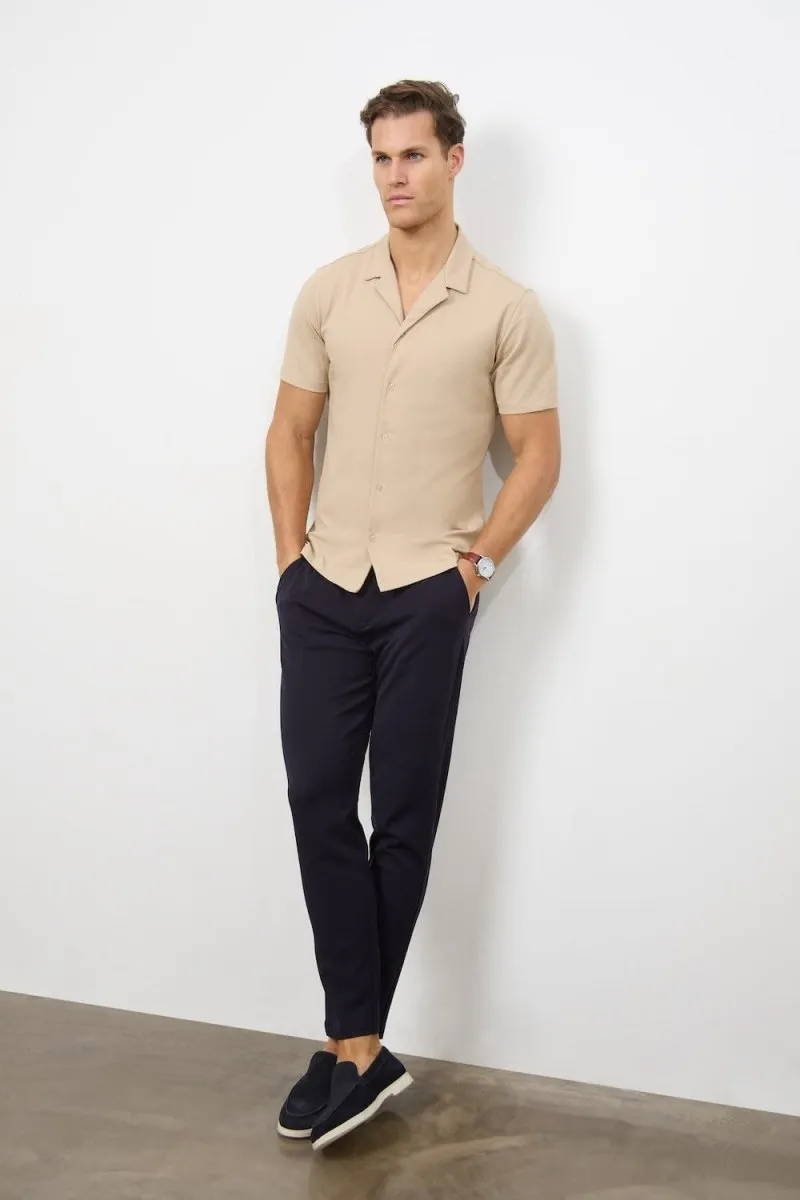 Jersey Cuban Collar Shirt in Stone