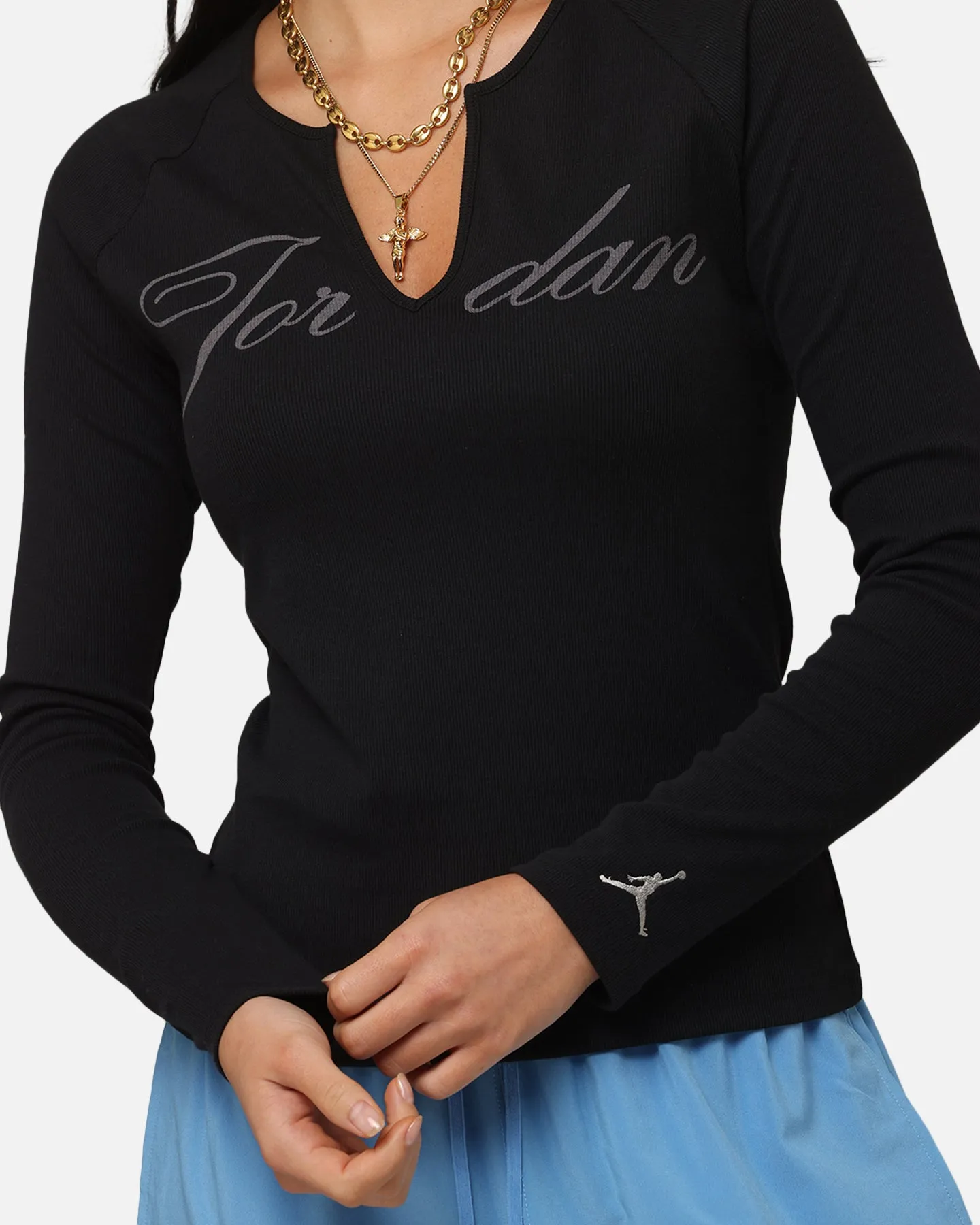Jordan Women's Long-Sleeve Ribbed Knit Top Black/Medium Grey