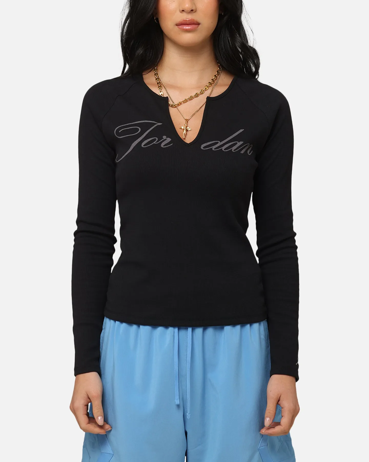 Jordan Women's Long-Sleeve Ribbed Knit Top Black/Medium Grey
