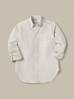 J.PRESS x BUCK MASON OXFORD BUTTON DOWN SHIRT - WHITE/KHAKI STRIPE