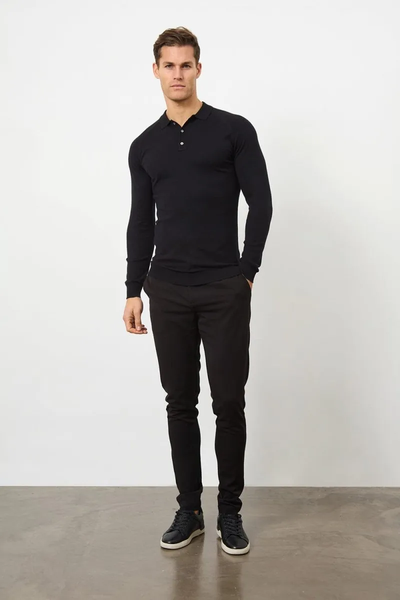 Knitted Polo Shirt in Black