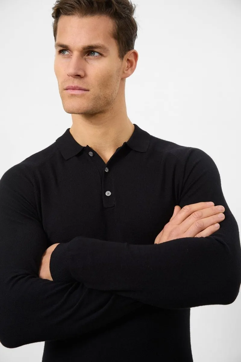 Knitted Polo Shirt in Black