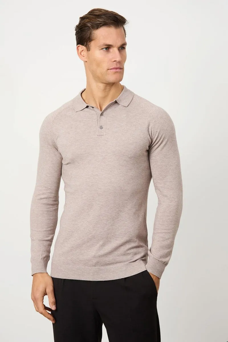 Knitted Polo Shirt in Wheat