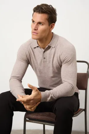 Knitted Polo Shirt in Wheat
