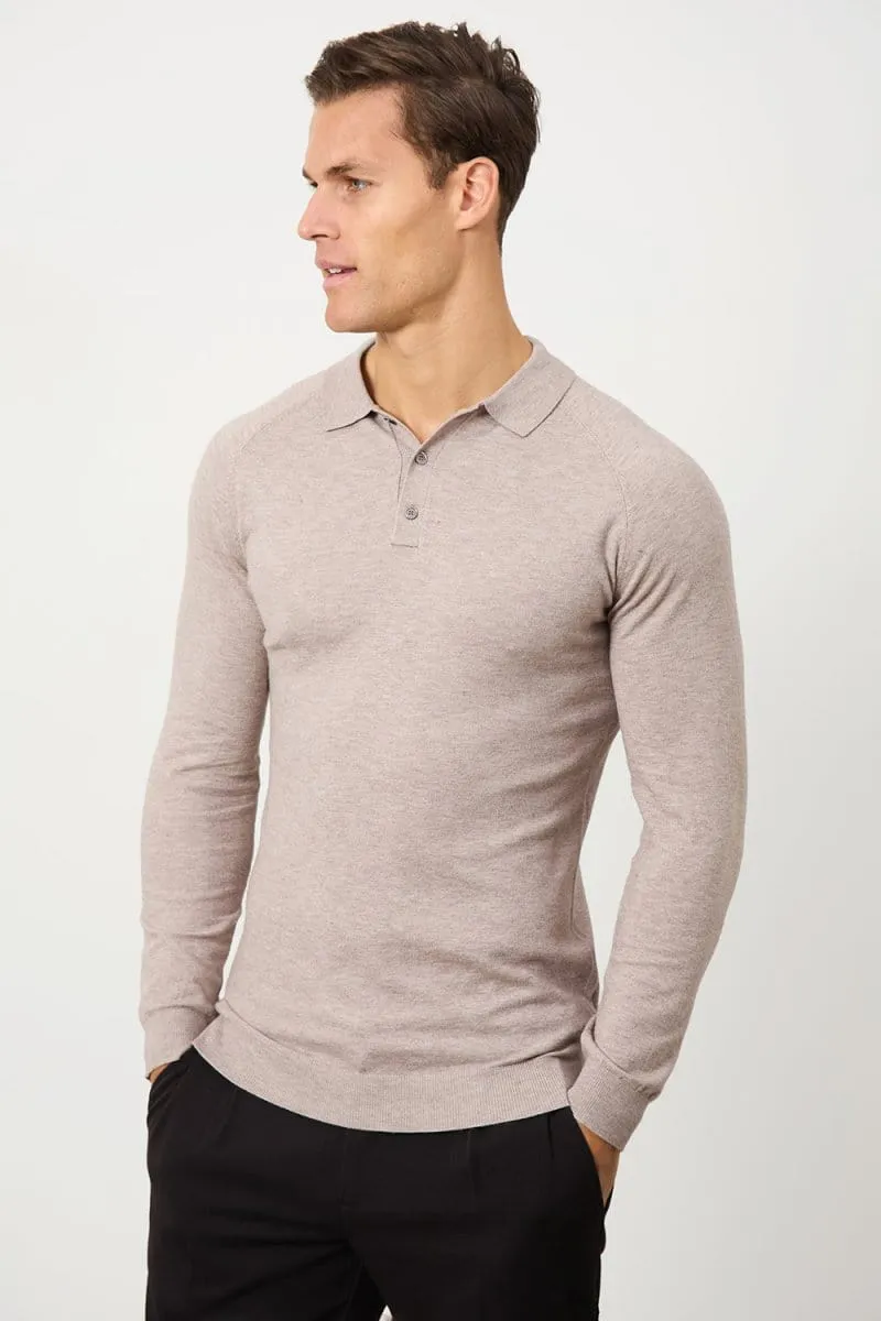 Knitted Polo Shirt in Wheat