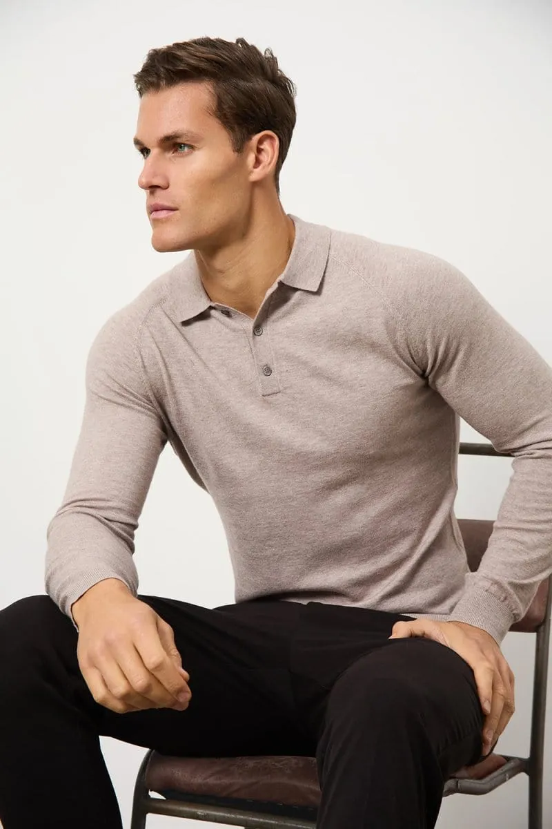 Knitted Polo Shirt in Wheat
