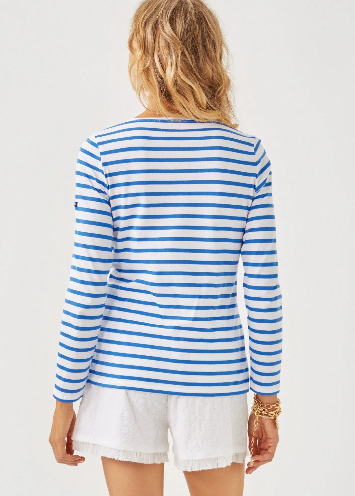 Lilly Pulitzer x MINQUIDAME - Breton Striped Shirt with Lilly Logo Embroidery | Soft Cotton | Women Fit (WHITE / MER BLUE)