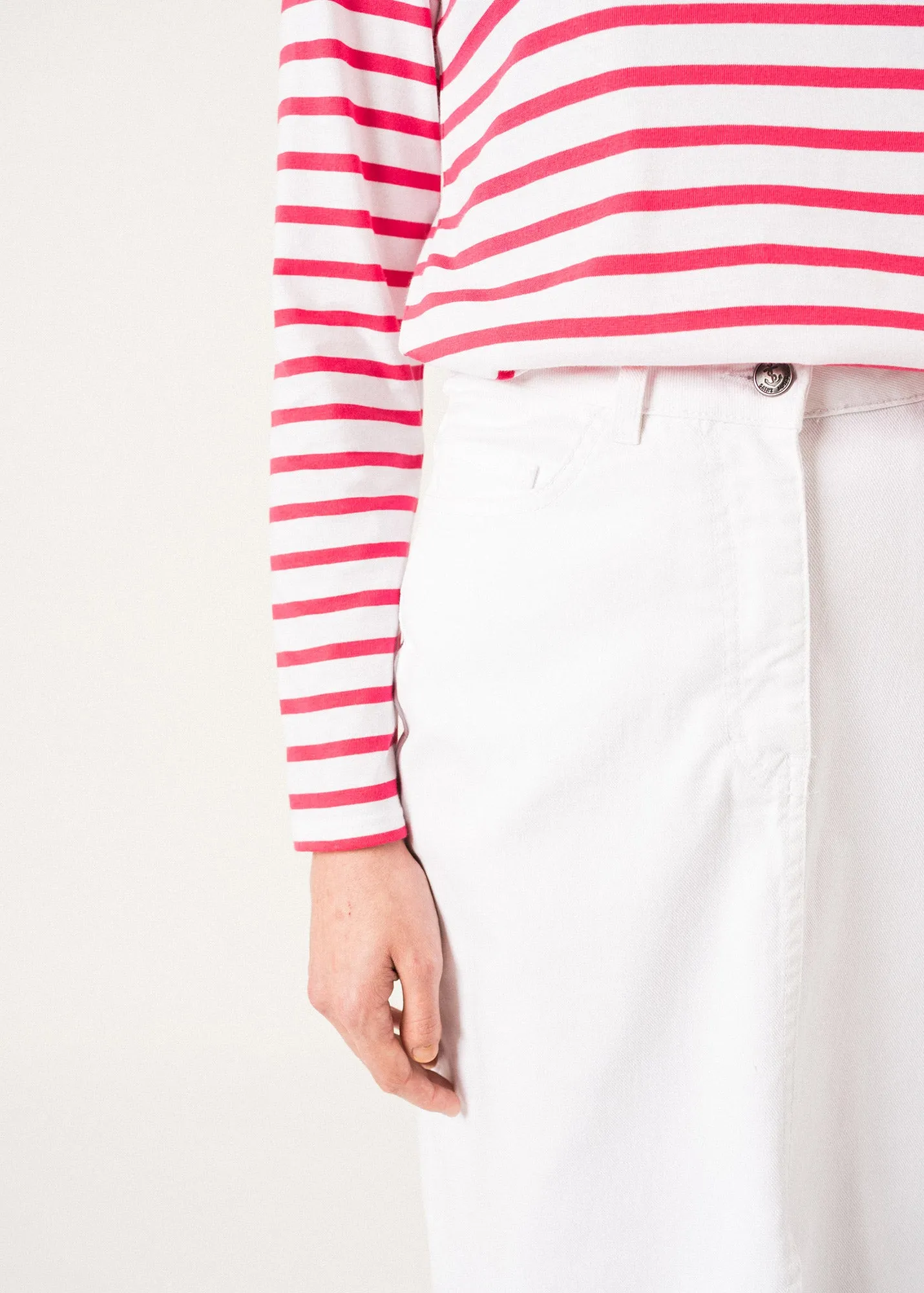 Lilly Pulitzer x MINQUIDAME - Long-Sleeve Breton Striped Shirt with Lilly Logo Embroidery | Soft Cotton | Women Fit (WHITE / NEON PINK)
