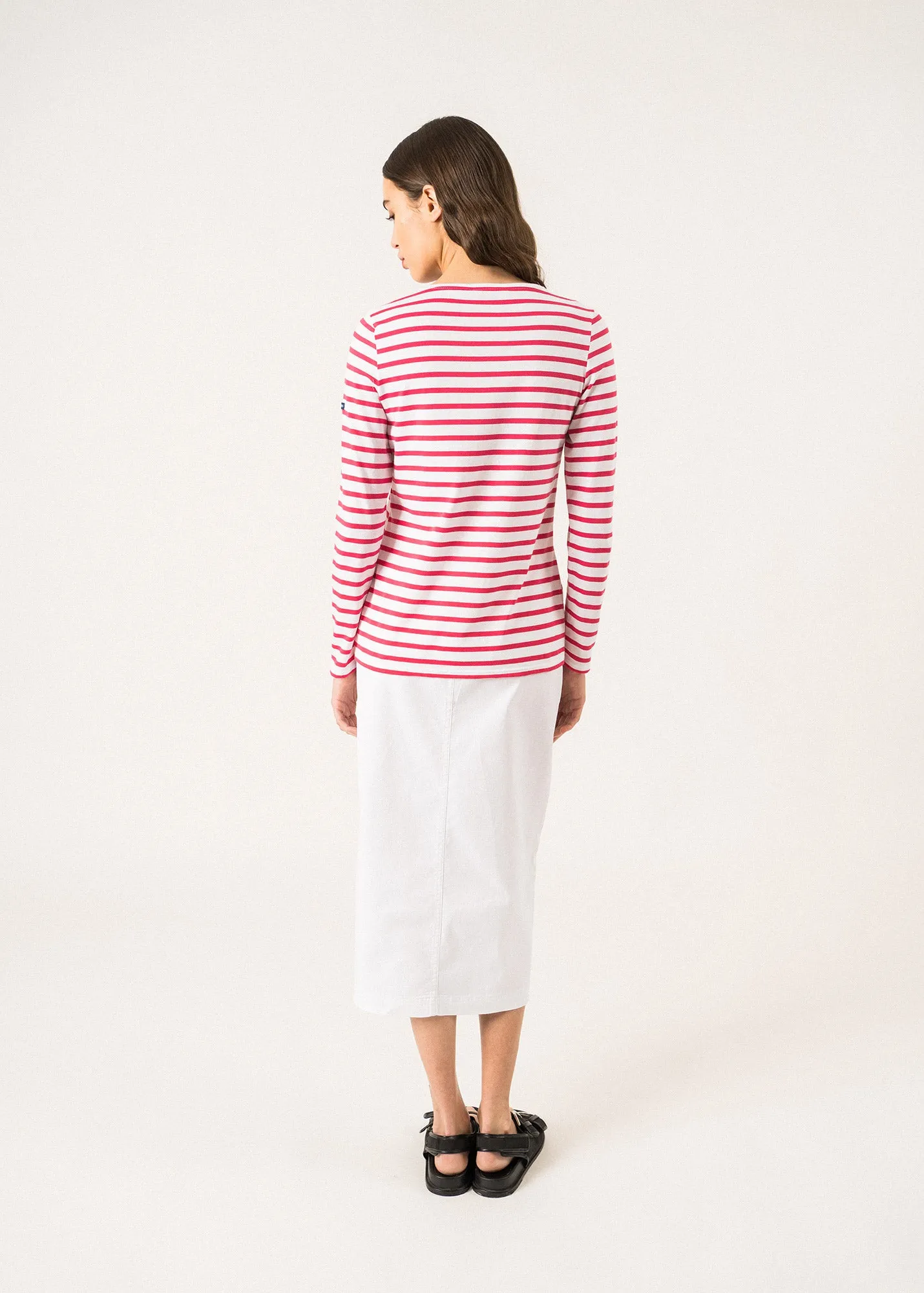 Lilly Pulitzer x MINQUIDAME - Long-Sleeve Breton Striped Shirt with Lilly Logo Embroidery | Soft Cotton | Women Fit (WHITE / NEON PINK)