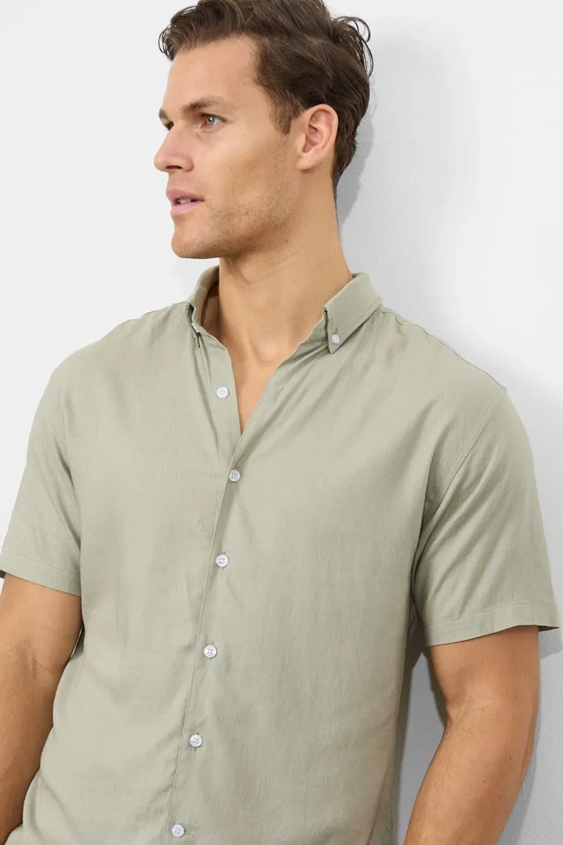 Linen Blend Button Through Shirt in Soft Sage