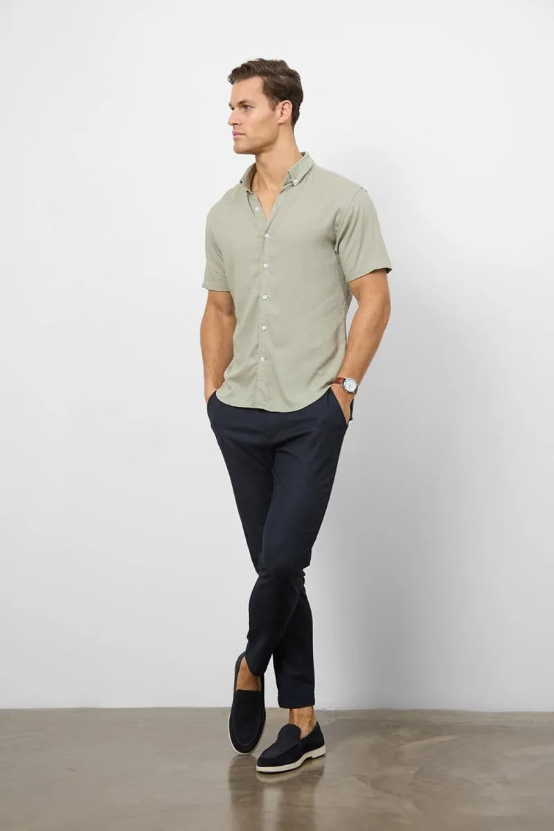 Linen Blend Button Through Shirt in Soft Sage