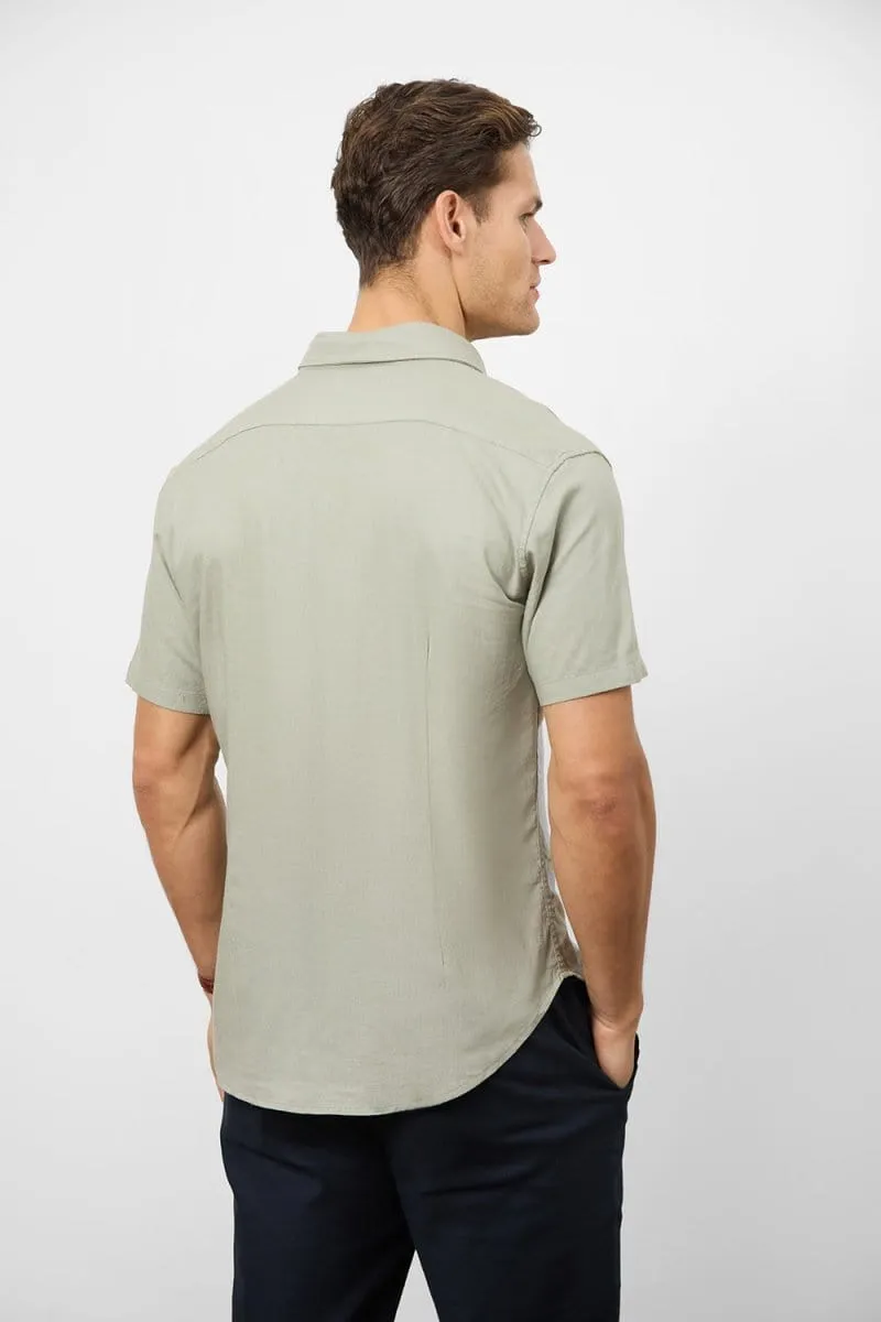 Linen Blend Button Through Shirt in Soft Sage
