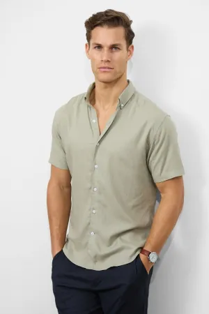 Linen Blend Button Through Shirt in Soft Sage