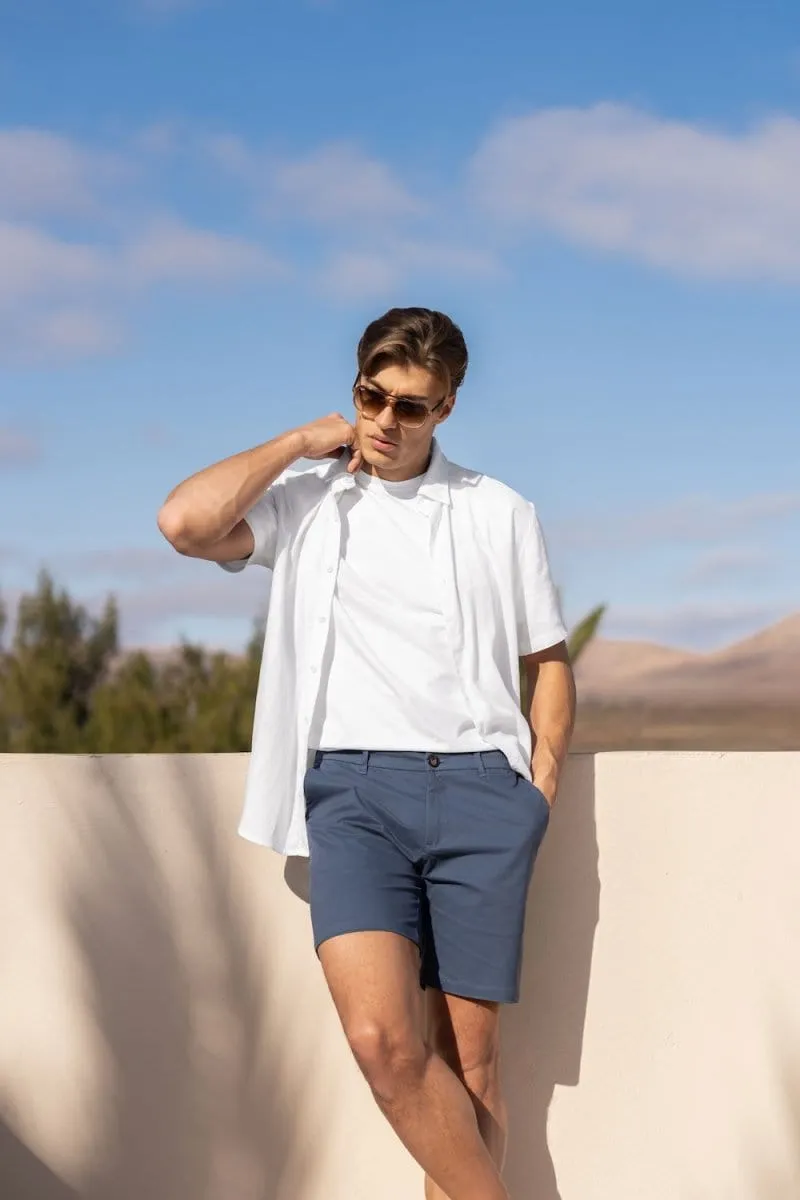 Linen Blend Button Through Shirt in White