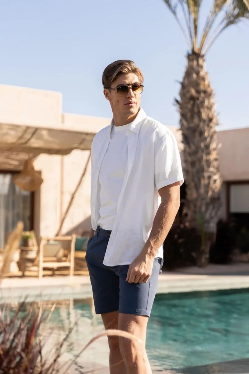 Linen Blend Button Through Shirt in White
