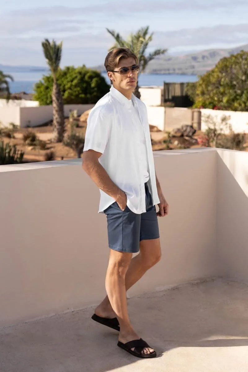Linen Blend Button Through Shirt in White