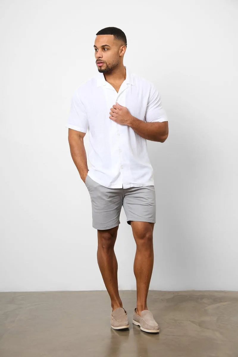 Linen Blend Cuban Collar Shirt in White