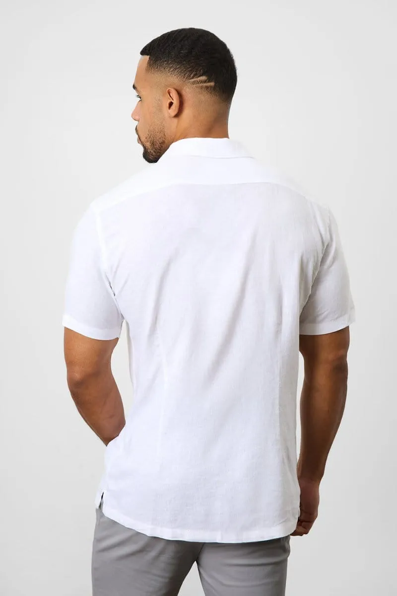Linen Blend Cuban Collar Shirt in White